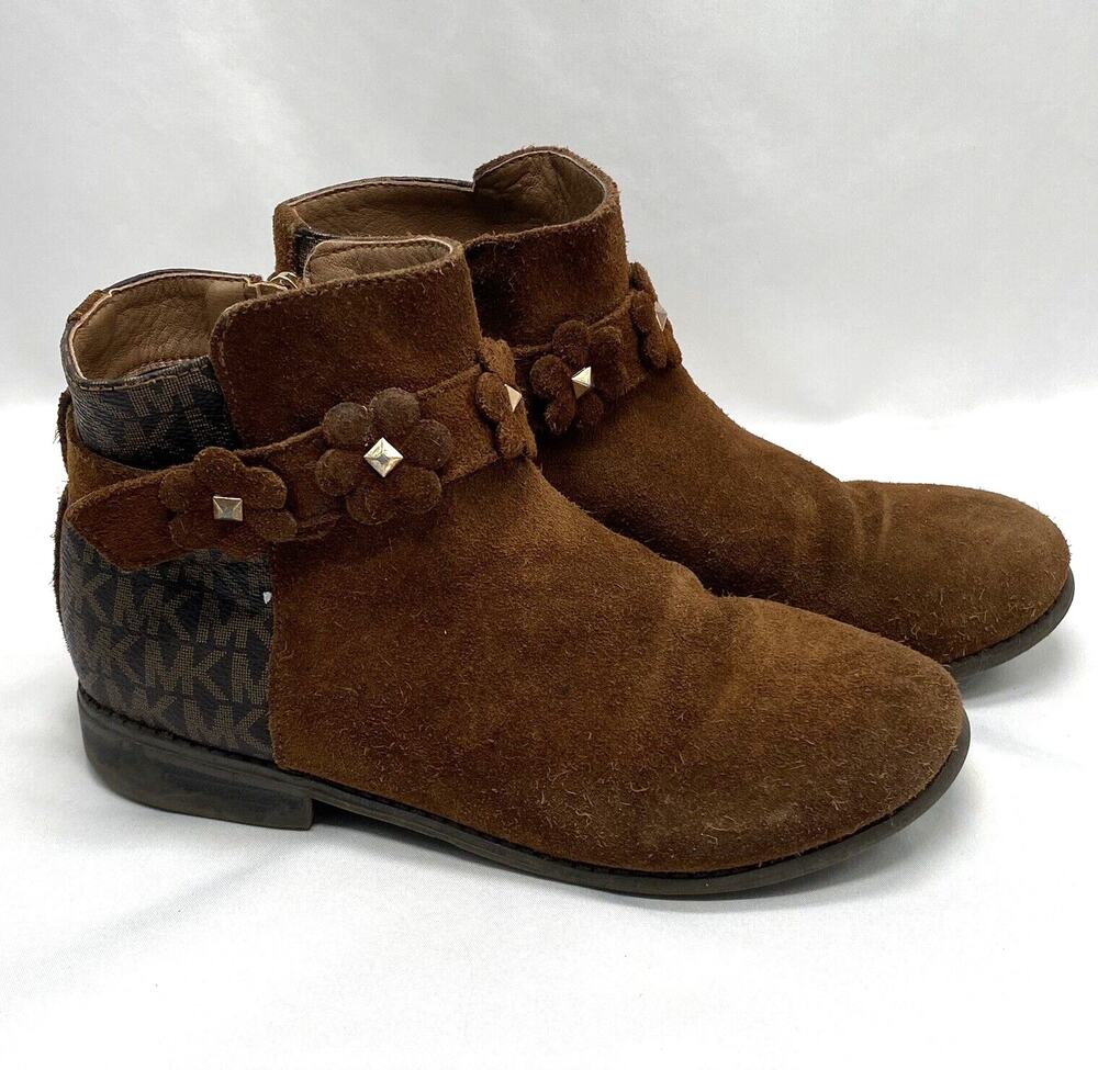 Michael Kors Ankle Boots Girls size 2 Emma Flora Logo Suede Embellished